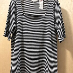 Caffe Marrakech Black and White striped, square neck top.